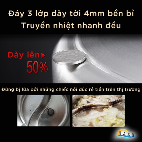 Nồi Lẩu 2 Ngăn Dùng Được Bếp Từ Đa Năng Inox 304 Cao Cấp 28cm 30cm Đạt Chất Lượng Đức SSGP