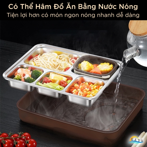 Hộp Cơm Inox 316L Dùng Lò Vi Sóng SSGP, 2.18L, 4 Ngăn Kèm Hộp Canh, Chống Tràn, Đạt Chất Lượng LFGB Đức
