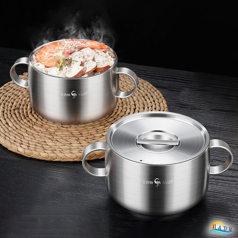 Bát Ăn Dặm Cho Bé SSGP Inox 316L, 2 Lớp Chống Nóng, Có Tay Cầm và Nắp, 11cm, Đạt Chất Lượng LFGB Đức