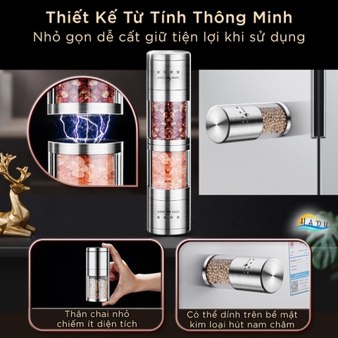 Dụng Cụ Xay Tiêu Từ Tính SSGP, Lõi Gốm, Thân Inox 304, Dính Tủ Lạnh, Cao 11.5cm, Đạt Chất Lượng LFGB Đức