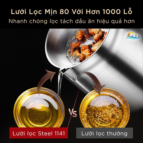 Bình Lọc Dầu Ăn Inox 304 SSGP, Kèm Lưới Lọc Mịn, Vòi Rót, Đạt Chất Lượng LFGB Đức