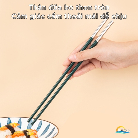 Bộ 10 Đôi Đũa Hợp Kim HADU Kiểu Bắc Âu, Chống Mốc, Chống Trơn, 27.3cm, Màu Xanh