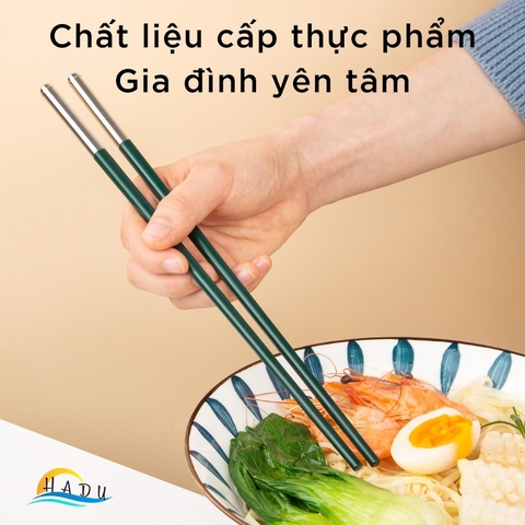 Bộ 10 Đôi Đũa Hợp Kim HADU Kiểu Bắc Âu, Chống Mốc, Chống Trơn, 27.3cm, Màu Xanh