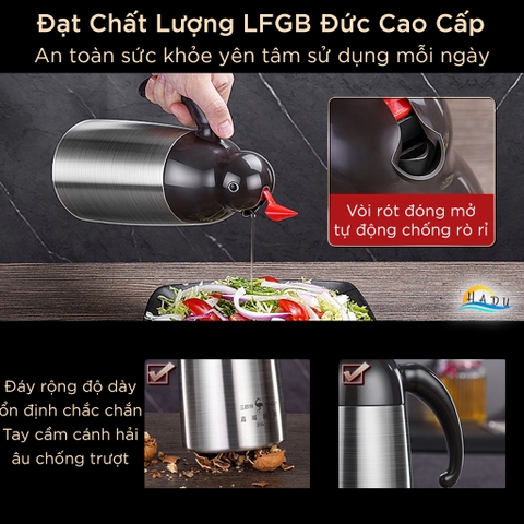 Bình Rót Dầu Ăn Inox 316L SSGP, 800ml, Nắp Mở Tự Động, Chống Rò Rỉ, Đạt Chất Lượng LFGB Đức
