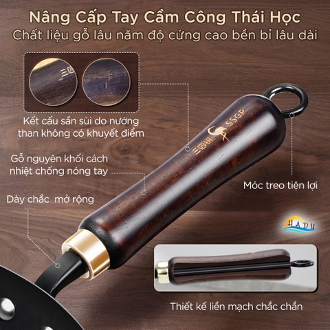 Chảo Gang Đúc Nguyên Khối Đã Tôi Chống Dính Cao Cấp 32cm SSGP, Chảo Xào Sâu Lòng Đạt Chất Lượng LFGB Đức