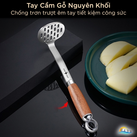 Dụng Cụ Nghiền Khoai Tây SSGP, Inox 304, Cán Gỗ Chống Trơn, 23.4cm, Đạt Chất Lượng LFGB Đức