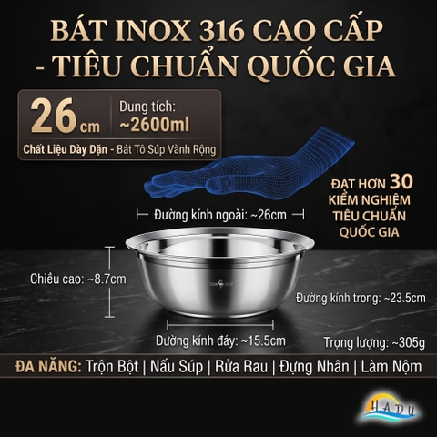 Thau Bát Tô Chậu Inox 316 Cao Cấp Chống Trào Đa Năng Dày Dặn Dùng Được Bếp Từ Bếp Gas SSGP