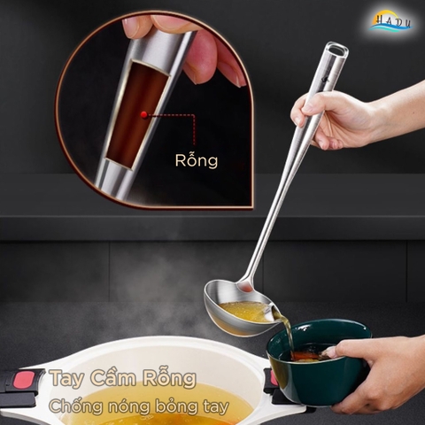 Muôi Lọc Dầu Tách Mỡ Inox 304 SSGP, Tay Cầm Chống Nóng, Dài 34cm, Đạt Chất Lượng LFGB Đức