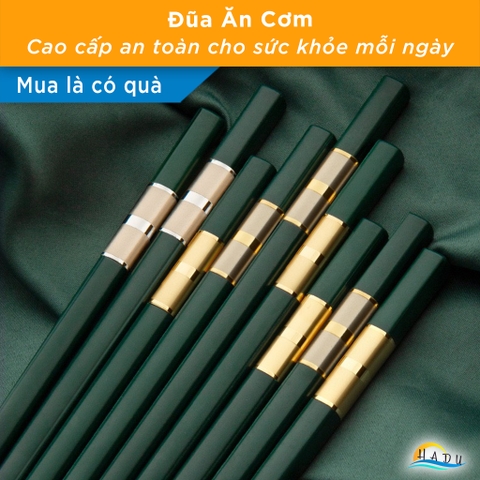 Bộ 10 Đôi Đũa Sợi Thủy Tinh HADU Chống Trơn, Chống Mốc, Màu Đen Bạc, Dài 27.3cm