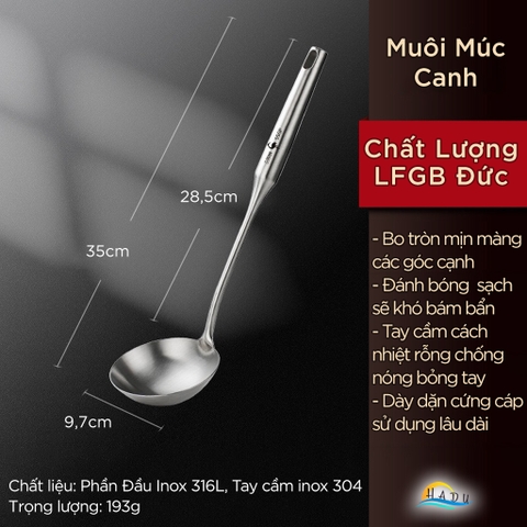 Xẻng Nấu Ăn Inox 316L Kháng Khuẩn Cao Cấp SSGP, Vá Múc Canh Lớn Đạt Chất Lượng LFGB Đức