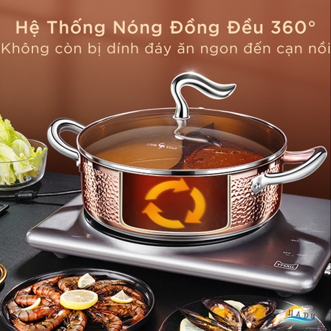 Nồi Lẩu 2 Ngăn Dùng Được Bếp Từ Đa Năng Inox 304 Cao Cấp 30cm Đạt Chất Lượng Đức SSGP