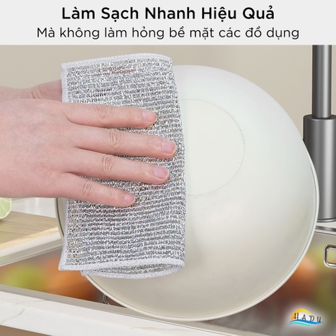 Khăn Lau Chén Đĩa Sợi Bạc Cao Cấp – Chống Dính Dầu, Sạch Nhanh, Bền Bỉ HADU