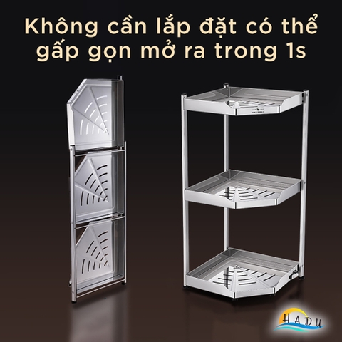 Kệ Góc Bếp Inox 304 SSGP, 2 Tầng, Gấp Gọn, Đạt Chất Lượng LFGB Đức