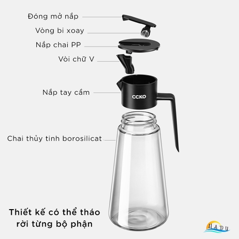 Bình Rót Dầu Ăn Thủy Tinh Borosilicate CCKO 550ml, Vòi Chống Nhỏ Giọt, Nắp Bật, Nhiều Màu