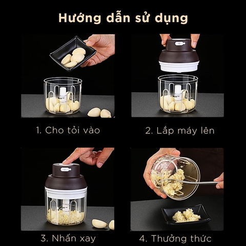 Máy Xay Tỏi Ớt Mini Sạc USB SSGP 250ml, Lưỡi Inox 304, Xay Nhanh, Thân Nhựa PC, Đạt Chất Lượng LFGB Đức