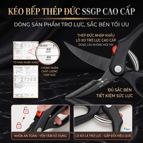 Kéo Cắt Gà Kéo Nhà Bếp Đa Năng Thép Đức Phủ Titan Chống Gỉ Cắt Xương Trợ Lực Cao Cấp SSGP