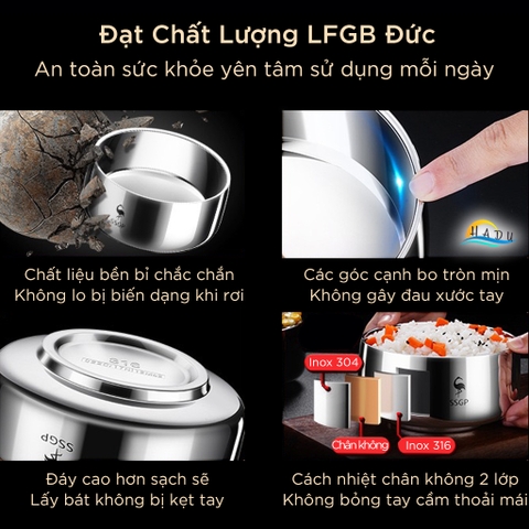 Bát Ăn Cơm Inox 316L SSGP, 2 Lớp Cách Nhiệt Chống Nóng, 380ml, Đạt Chất Lượng LFGB Đức
