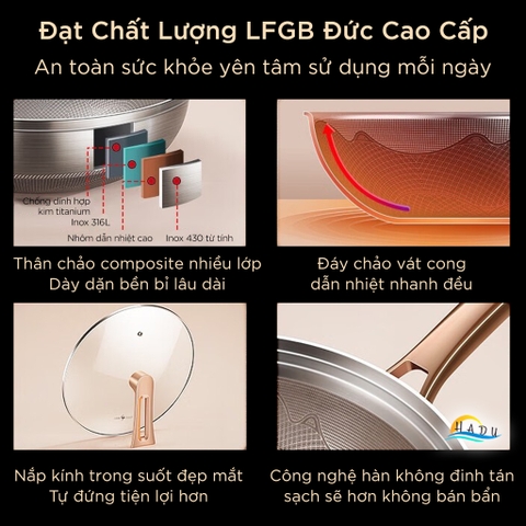 Chảo Tổ Ong Inox 316L Chống Xước SSGP 32cm, Phủ Titanium, Đáy 3 Lớp, Đạt Chất Lượng LFGB Đức