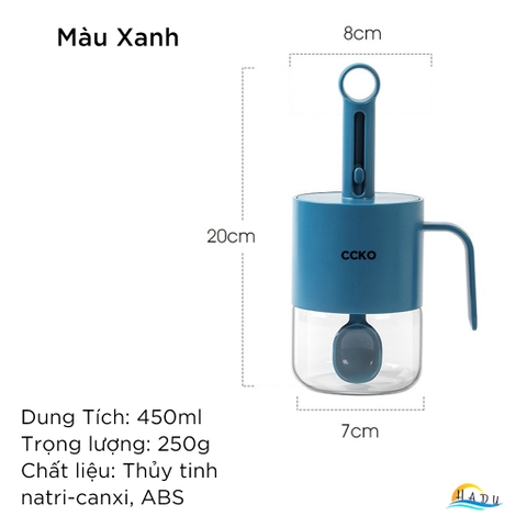 Lọ Đựng Gia Vị Thủy Tinh CCKO Cao Cấp, Thìa Thông Minh Tự Động Co Duỗi, Có Gạt Định Lượng, Chống Ẩm