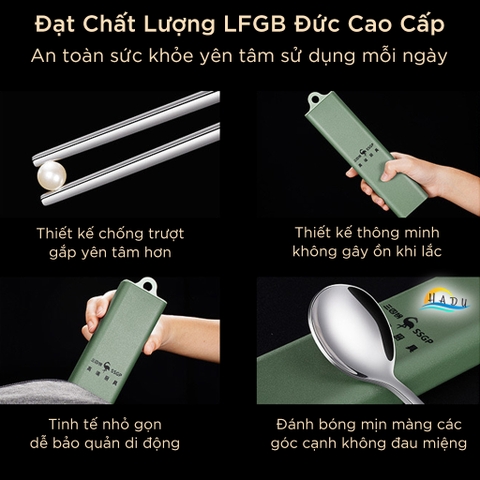 Bộ Thìa Dĩa Du Lịch SSGP Inox 316L, Kèm Hộp Đựng Màu Xanh, Kháng Khuẩn, Đạt Chất Lượng LFGB Đức