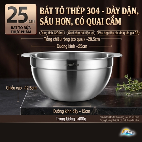 Bộ Rổ Chậu Thau Inox 304 Cao Cấp Dày Dặn Đa Năng Rửa Rau Vo Gạo Trộn Bột 25cm 27cm SSGP