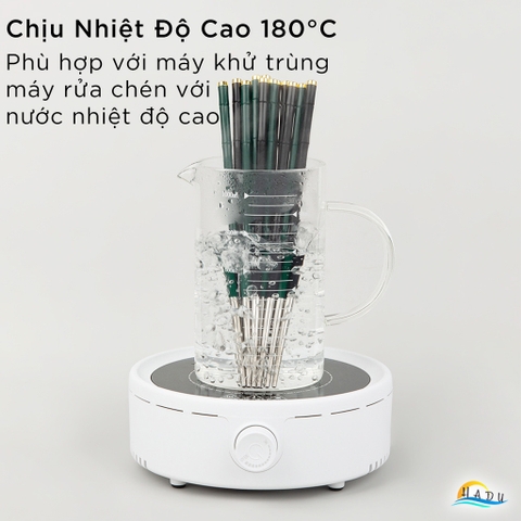 Bộ 10 Đôi Đũa Inox 304 HADU, Tay Cầm Chống Trượt, Kháng Khuẩn Ag+, Cách Nhiệt, 24.3cm