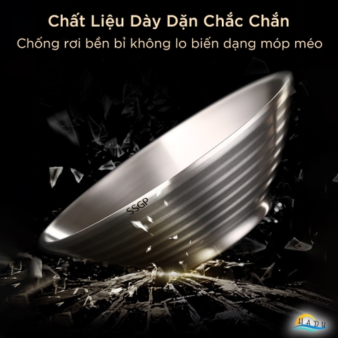 Tô Ăn Mì Phở Inox 304 SSGP, 2 Lớp Cách Nhiệt Chống Nóng, Chân Đế Cao, 24cm, Đạt Chất Lượng LFGB Đức
