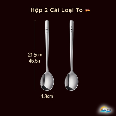 Bộ 2 Thìa Ăn Phở Inox 316L SSGP, Đúc Nguyên Khối, Lòng Sâu, Dài 21.5cm, Đạt Chất Lượng LFGB Đức