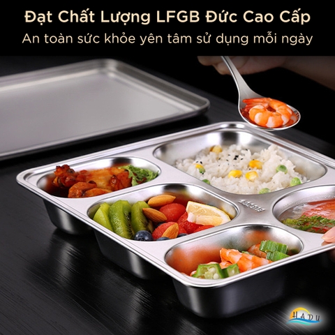 Khay Ăn Cơm Inox 304 SSGP, 4 Ngăn, 5 Ngăn, Có Nắp Đậy, Lòng Sâu, Đạt Chất Lượng LFGB Đức