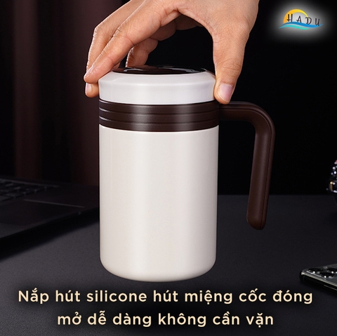 Ly giữ nhiệt có quai nắp đậy không cần vặn inox 316 cấp thực phẩm, cốc giữ nhiệt coffee 7 lớp tích hợp pha trà SSGP