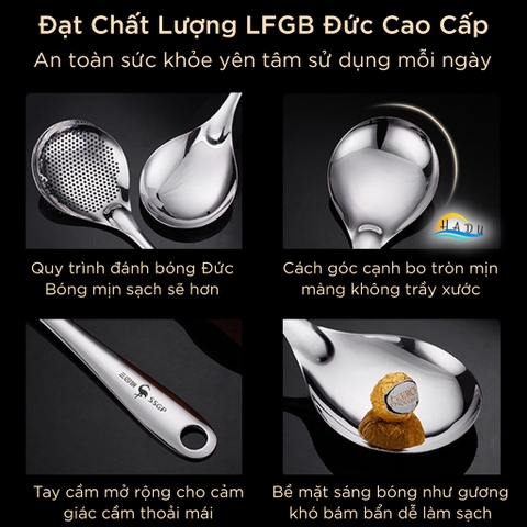 Muôi Múc Canh Inox 304 SSGP, Lòng Sâu, Tay Cầm Rộng Chống Trượt, Đạt Chất Lượng LFGB Đức