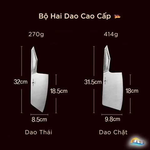 Bộ 2 Dao Bếp SSGP Thép 40Cr13, Gồm Dao Chặt và Dao Thái, Đạt Chất Lượng LFGB Đức