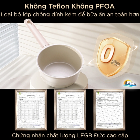 Nồi Chống Dính Gốm Cao Cấp 16cm – Không PFOA, Dẫn Nhiệt Đều, Nắp Thủy Tinh Trong Suốt, Dung Tích 1290ml SSGP