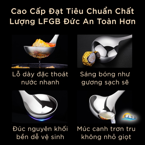Bộ Muôi Múc Canh Inox 304 SSGP, Đúc Nguyên Khối, Tay Cầm Tròn Chống Nóng, Đạt Chất Lượng LFGB Đức