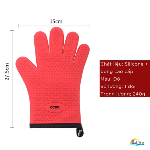 Găng Tay Silicone Cao Cấp Chịu Nhiệt 230°C, Chống Nóng, Dễ Vệ Sinh, Thiết Kế An Toàn Cho Nấu Ăn CCKO