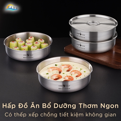 Tô Trộn Inox 304 SSGP 1.3L, Có Nắp Đậy Kín, Đường Kính 20cm, Dùng Trộn Bột, Bảo Quản, Đạt Chất Lượng LFGB Đức