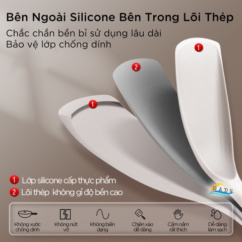 Xẻng Lật Silicone SSGP Không Trầy Xước Nồi, Lõi Thép, Đạt Chất Lượng LFGB Đức