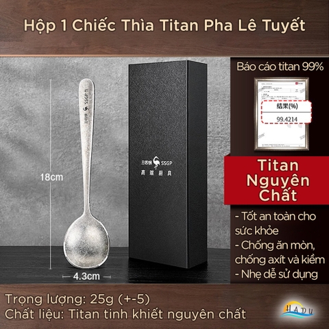 Thìa Ăn Cơm Titan Nguyên Chất 99.8% SSGP, Muỗng Siêu Nhẹ 25g Họa Tiết Hoa Băng Đạt Chất Lượng LFGB Đức Cao Cấp