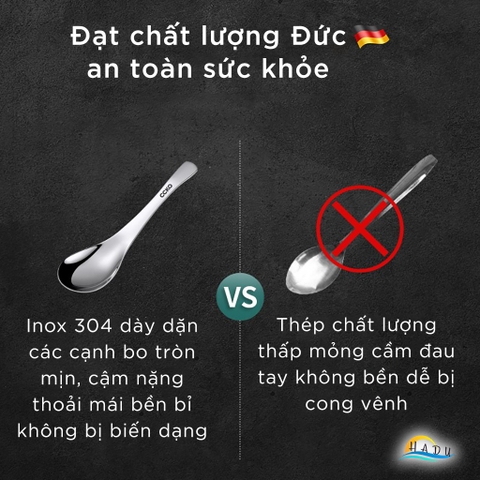 Thìa Ăn Phở Inox 304 CCKO, Đúc Nguyên Khối, Sang Trọng, Nhiều Size