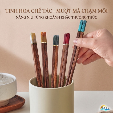[5 Đôi] Đũa Ăn Cơm Gỗ Tự Nhiên Cánh Gà Cao Cấp Khảm Ngọc Thạch Sang Trọng Chống Ẩm Mốc HADU