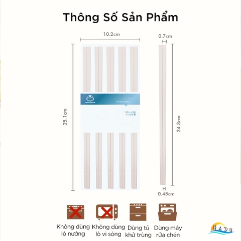 Đũa Ăn Cơm Kháng Khuẩn HADU Màu Trắng Be, Đũa Sợi Thủy Tinh Chống Mốc, Đầu Nhám Chống Trượt, Chịu Nhiệt 120°C
