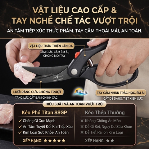 Kéo Cắt Gà Kéo Nhà Bếp Đa Năng Thép Đức Phủ Titan Chống Gỉ Cắt Xương Trợ Lực Cao Cấp SSGP