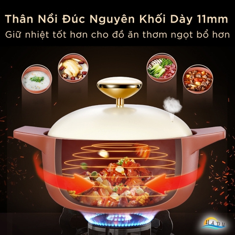 Nồi Đất Dùng Cho Bếp Từ SSGP 22cm, Thân Dày 11mm, Nắp Mạ Vàng, Đạt Chất Lượng LFGB Đức