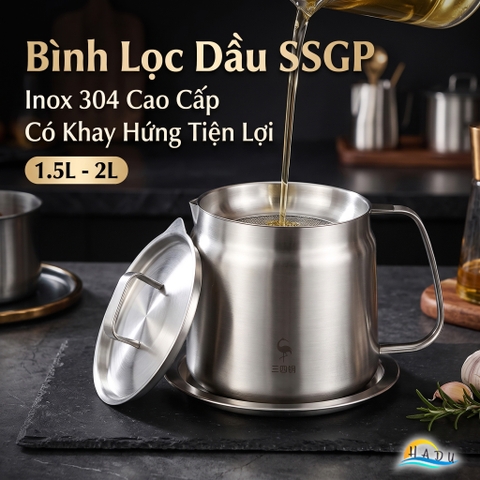 Bình Ca Lọc Dầu Ăn Inox 304 Cao Cấp Có Khay Hứng Tiện Lợi Đạt Chất Lượng LFGB SSGP