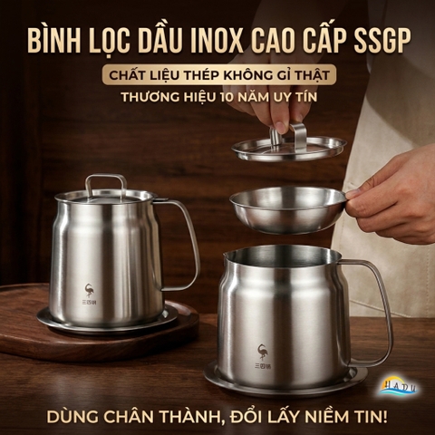 Bình Ca Lọc Dầu Ăn Inox 304 Cao Cấp Có Khay Hứng Tiện Lợi Đạt Chất Lượng LFGB SSGP