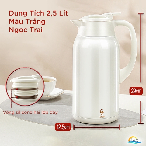 Bình Giữ Nhiệt Inox 316 Cao Cấp – 2,5 Lít, Khóa Nhiệt 3 Tầng, Vòi Rót Chữ V, Chống Trượt, An Toàn Cho Sức Khỏe SSGP