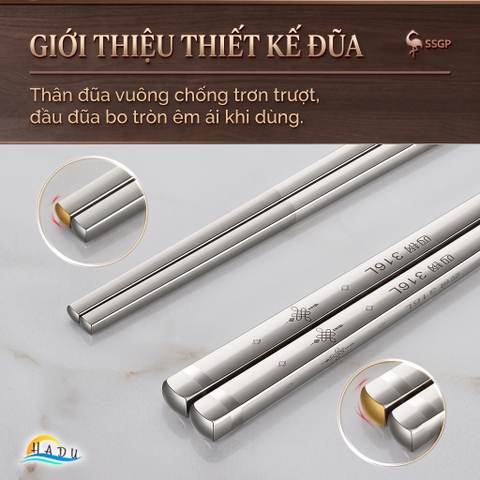 Đũa Ăn Cơm Inox 316L Cao Cấp Sang Trọng Kháng Khuẩn Chống Mốc Chống Trượt Cách Nhiệt SSGP