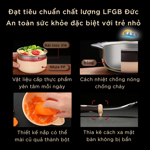 Bộ Bát Ăn Dặm Cho Bé Inox 316 Đạt Tiêu Chuẩn Chất Lượng LFGB Đức SSGP