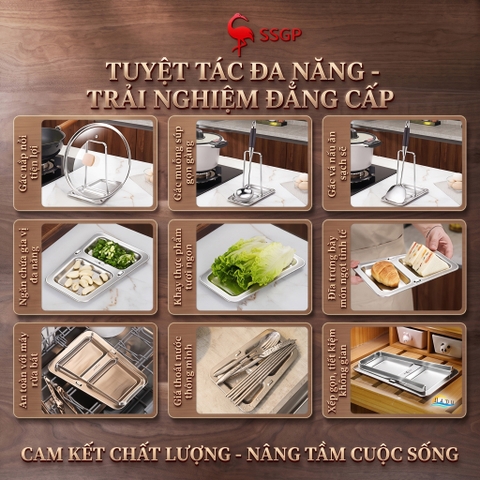 Giá Đỡ Khay Đựng Vung Nồi Gác Muôi Thìa Đa Năng Inox 304 Cao Cấp Chống Gỉ SSGP Berlin Classic
