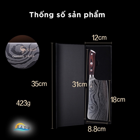Dao Chặt Xương Cao Cấp Inox 304 – Sắc Bén, Bền Bỉ, Thiết Kế Sang Trọng Cho Nhà Bếp SSGP